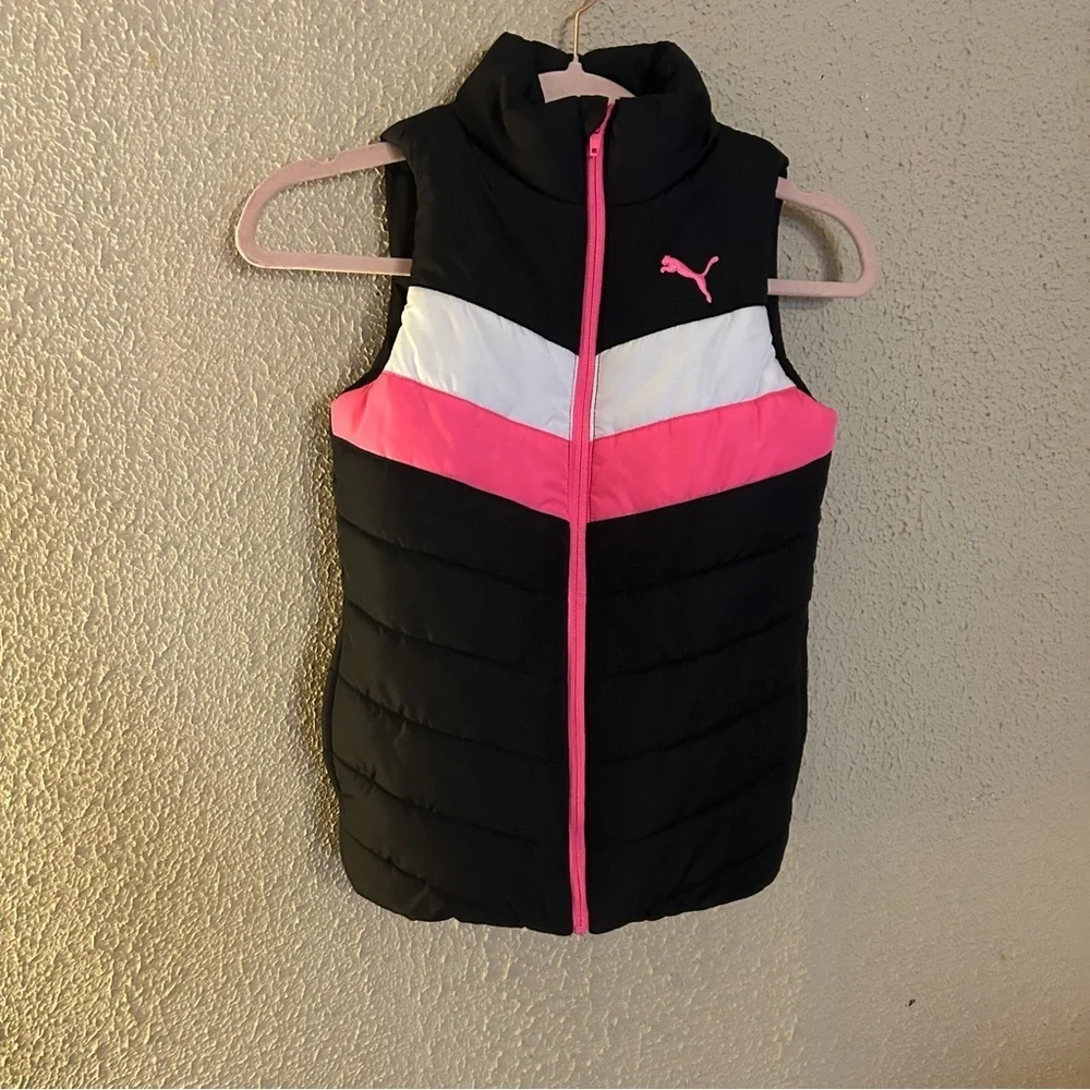Puma Puffer Vest Girls Size S 7/8 Full Zip Winter Layering Y2K School